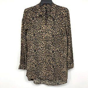 Zara Top Leopard Print Button Down Long Sleeve Tunic Hi Lo